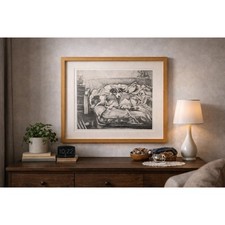 Vintage Dog Illustration Print Framed Black White Wall Art Interior Decor