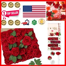 Realistic Dark Red Fake Roses with Adjustable Stems for DIY Floral Arrangements