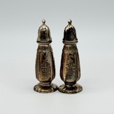 Vtg Silver-Plated Salt & Pepper Shakers Ornate Footed Baluster Design 4.25" Tall