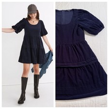 Madewell Corduroy Tiered Mini Dress Women’s SMALL Navy Preppy Classic