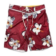VTG 90s Billabong Board Shorts Mens 33 Floral Hibiscus Swim Trunks Surf Pocket