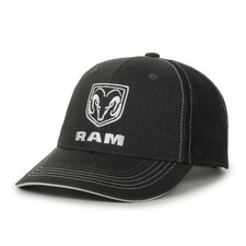 Ram Structured Baseball Style Hat, Mesh Back, Adult, Black