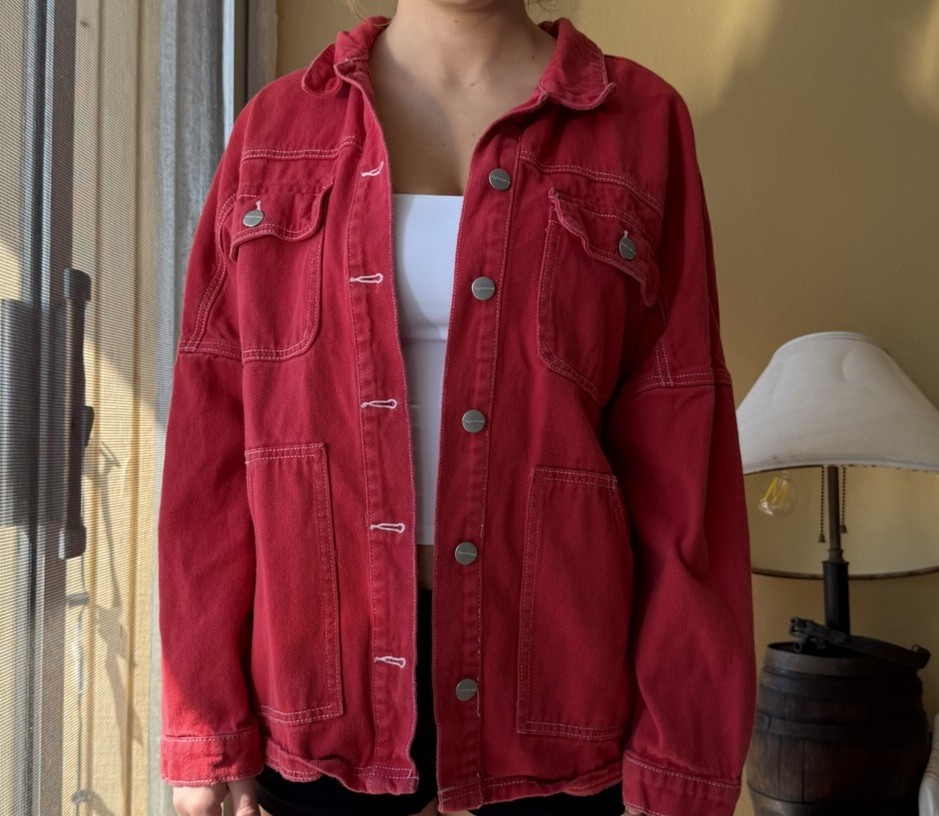 Superdown Red Button-Up Denim Jacket for Women, C… - image 1