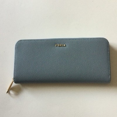 FURLA BABYLON ZIP AROUND TEXTURED LEATHER WALLET BLUE WITH GOLD NWOT