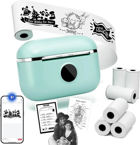 Mini Sticker Maker - Printpods Mini Printer with 6 Rolls Tape, Print Pod Blue...