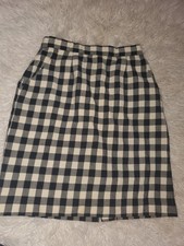 Vintage Wool Buffalo Plaid Skirt Size 10 Made In USA Black White Fully Lined 90s