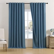  Blue Linen 100% Blackout Curtains 108 50"W x 108"L (Pack of 2) Classic Blue