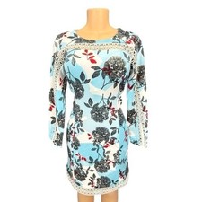 Alfani Womens Blue Floral Lace Trim Dress Size 6