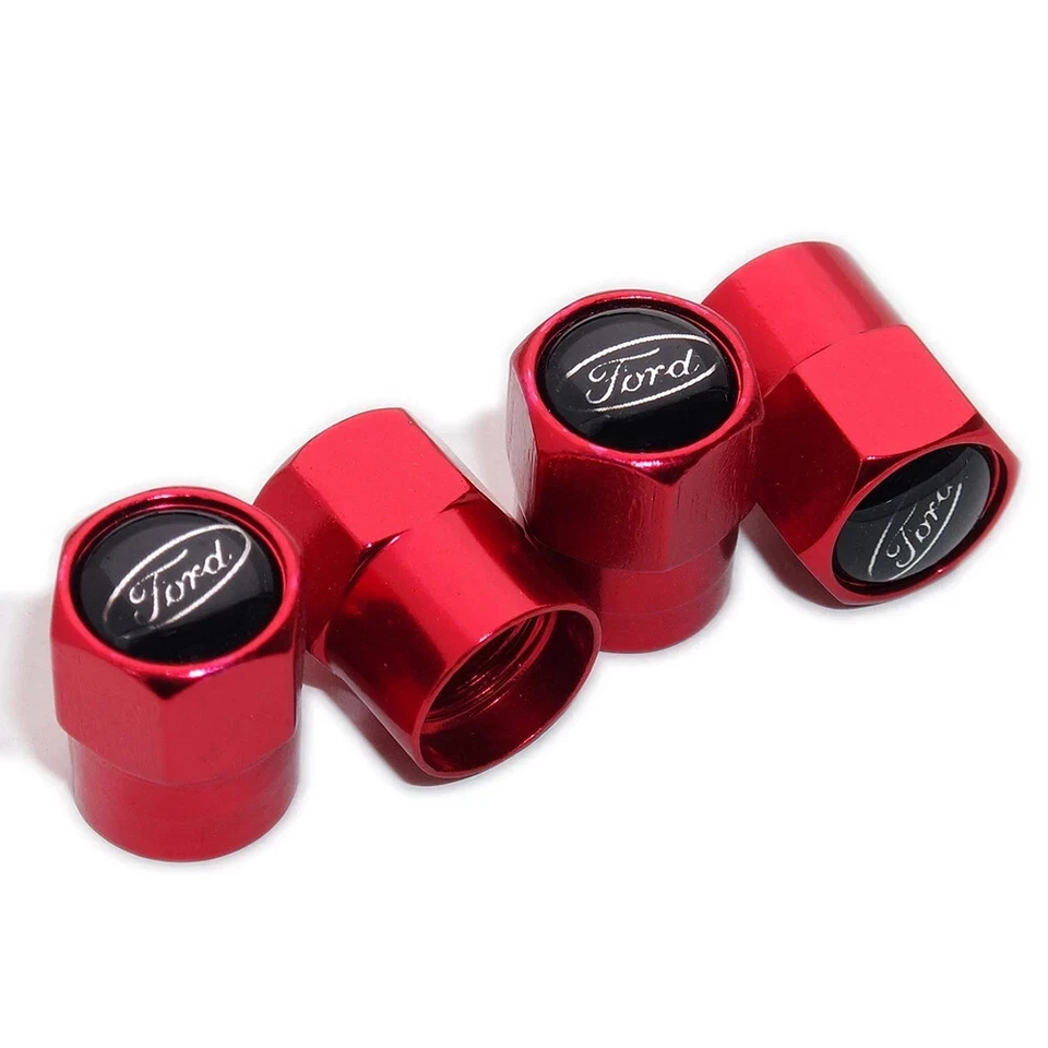 Compatible con Ford Juego de 4 Tapas de Vástago de Válvula de Neumático Rojo Aluminio Anodizado Foto 2 de 3