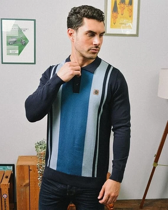 Lambretta Long Sleeved Vintage Polo Navy - Image 3 of 3