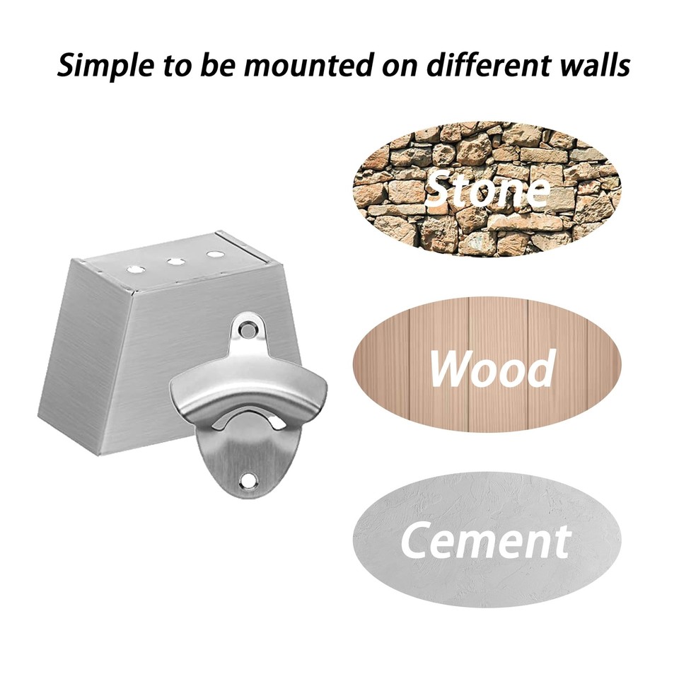 Outdoor Stainless Steel Beer Bottle Opener Wall Mounted with Cap
