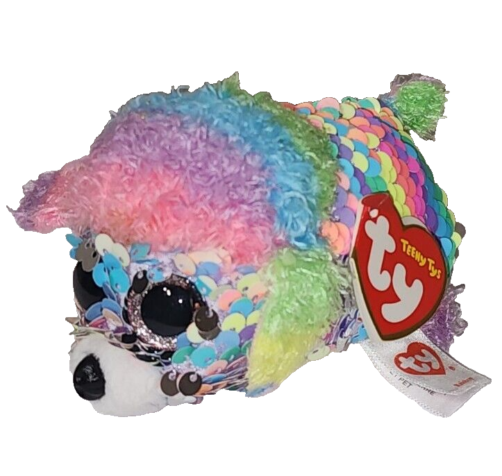 Ty Teeny Tys RAINBOW Poodle Dog Stackable Flippables NEW Sequins 4