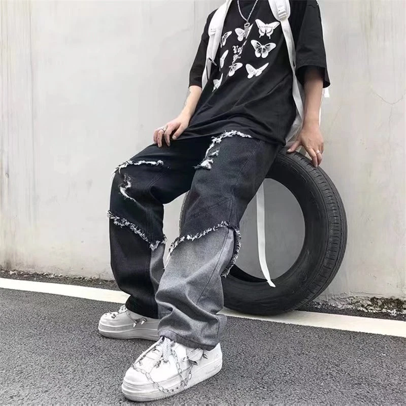 Mens Jeans Pants Casual Vintage Straight Leg Korean Fashion Streetwear Trousers
