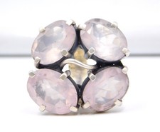 22.7Gm 925 Sterling Silver Natural Rose Quartz Cut Gemstone Fine Ring Size 8" US