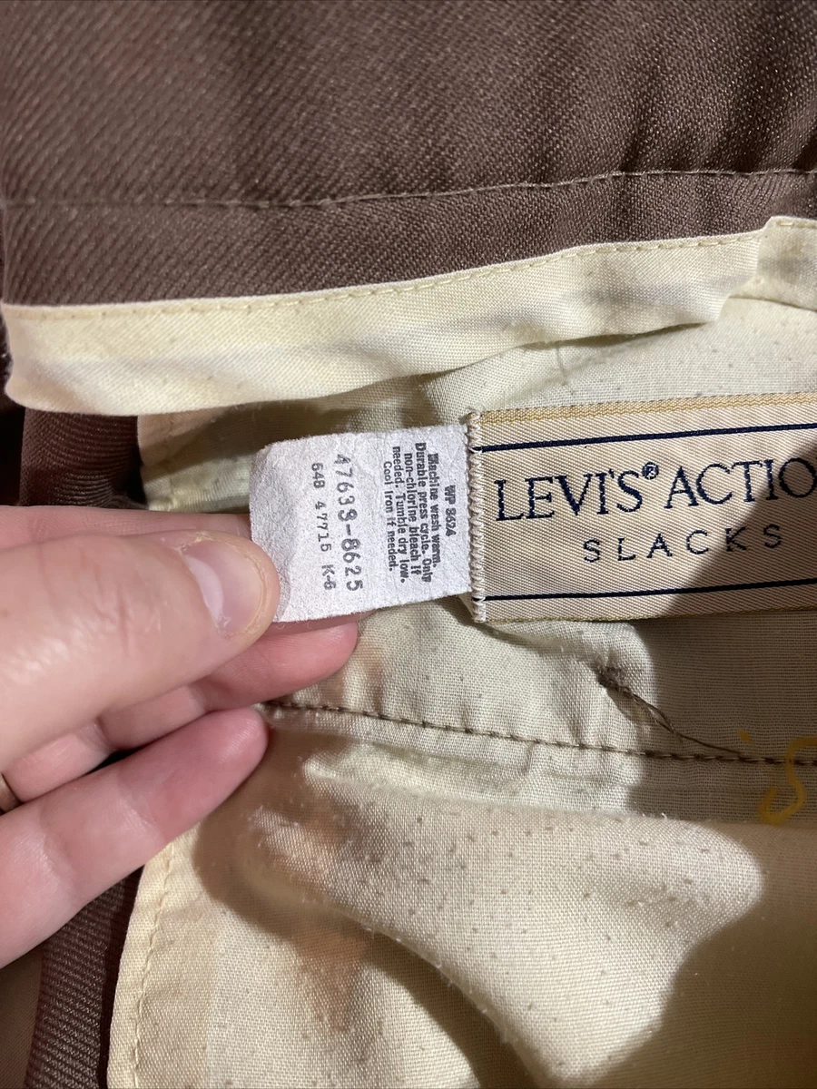 Vintage Levi Strauss Action Slacks Brown Dress Pants Slacks Leg Polyester 36x32