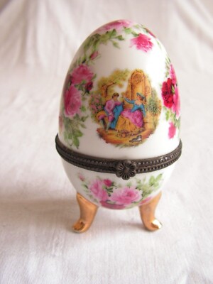 Vintage Limoges Porzellan handbemalt Ei Schmuckschatulle handbemalt Rosen