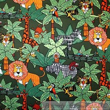 BonEful Fabric FQ Cotton Quilt Green Leaf Monkey Zebra Bird Jungle Safari Animal