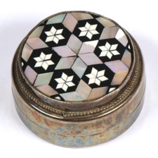 Silber Pillendose Silberdose mit Perlmutt Einlegearbeit Ägypten silver box pearl