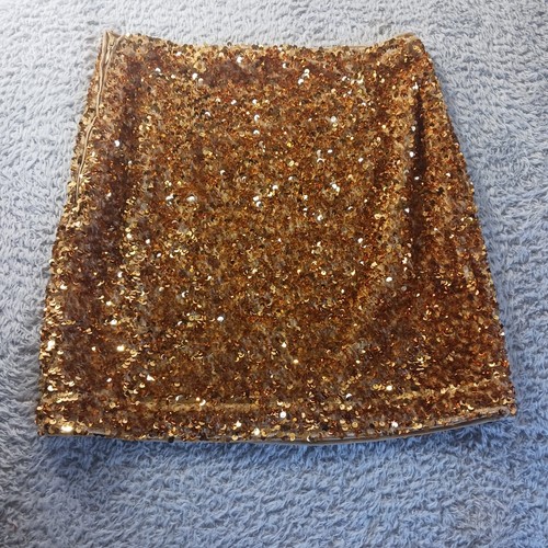 H&M Sequin Mini Skirt Party Rave Boho Chic Festival Sparkly Gold Size 4 - Picture 5 of 8
