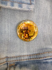 1.25" Holographic Gold Disco Ball Button Pin Badge, Small Disco Ball Pin gift