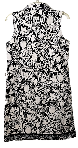 Charter Club Black/White Floral Shirt Sleeveless Dress Button Down Midi Size 12 - Picture 3 of 8