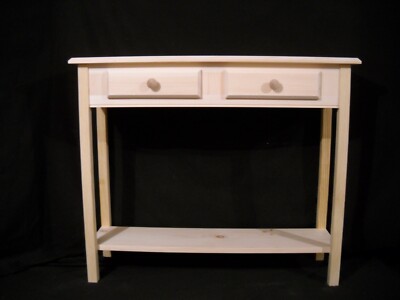 Unfinished 36'' Sofa Console Foyer, Beveled Edge Pine Table w/Shelf and drawers