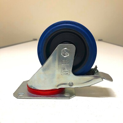 Wicke Castor 100mm Brake Plate Vulcanised Blue Elastic R/B Zinc   150kg