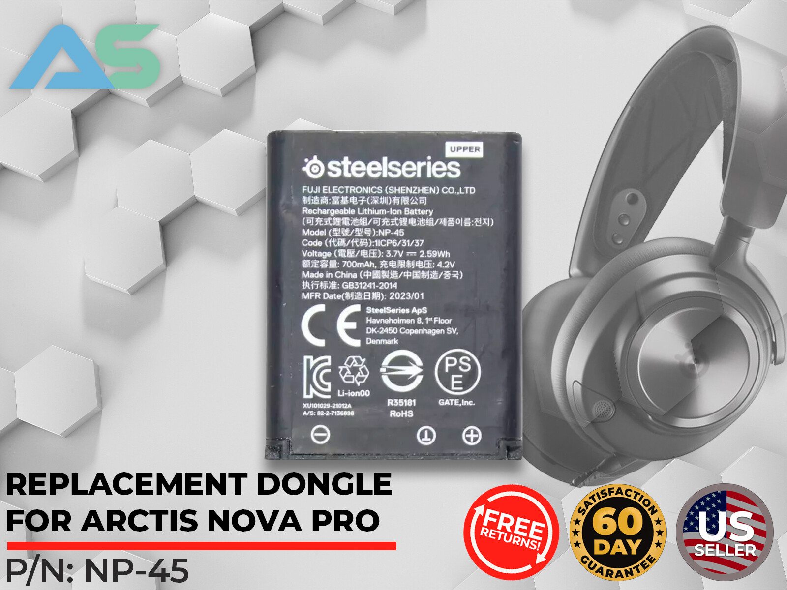Genuine SteelSeries Lithium-Ion Rechargeable Battery NP-45 4.2V 700mAh