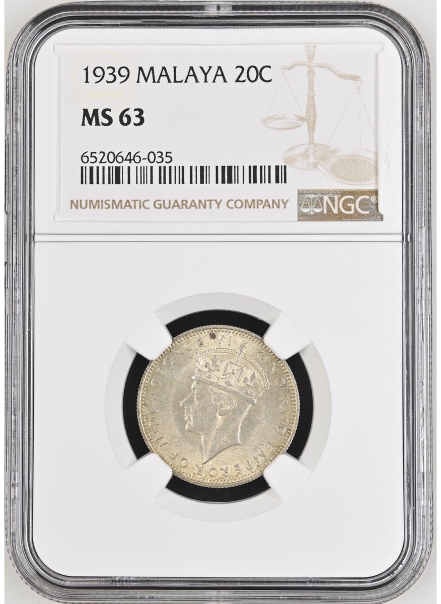 1939 マレーシア セント MS 63 BN 1939 マレーシア セント MS 63 BN MALAYA 20 Cents 1939, NGC MS