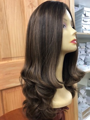 Malky Wig Sheitel 100% European Kosher Human Hair Medium Brown / Highlights 22''