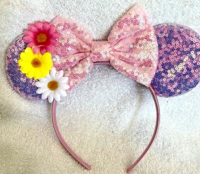 Stirnband Minnie Mouse rosa Sequenz Glitzer Sonnenblume Blumen Halloween für Kinder 