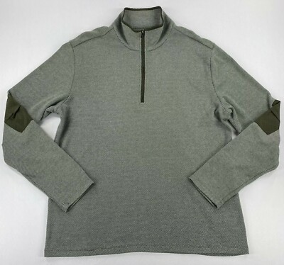 Comstock & Co 1/4 Zip Pullover Mock Neck Green White Sz Large