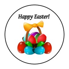 Happy Easter stickers, labels, tags, envelope seals, Easter basket, Easter eggs