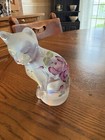 Fenton Glass Hand Painted Flowers French Opalescent Cat Figurine
