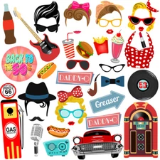 41pcs 50s Party Photo Booth Props 1950s Sock Hop Party Decorations and Supplies 