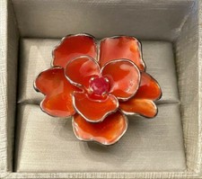 New Sterling Silver Size 7 Large Flower Ring w/Genuine Ruby Center