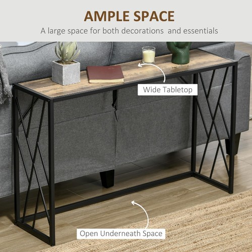 Tavolo Consolle in Stile Industriale Acciaio e Legno 120x35x75cm Marrone DecHome - Foto 4 di 10