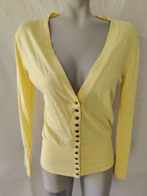 Col Story CS Yellow V Neck Women's Snap Front Cardigan Sweater