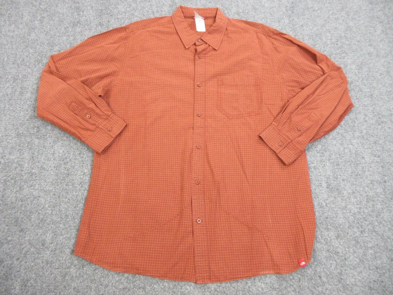 North Face Shirt Mens Extra Large Orange Plaid Button Up Outdoors Casual Cotton