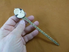 (CXM7-1) RINGLETS GIRL white + black oval CAMEO brass hair stick accessory