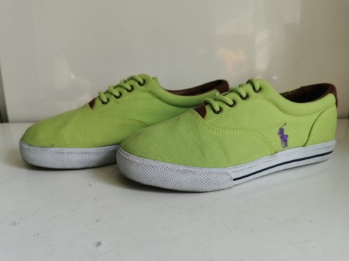 POLO BY RALPH LAUREN UK 5 EU 38 BOYS KIDS NEON GREEN WHITE CANVAS TRAINERS SHOES - Picture 12 of 15