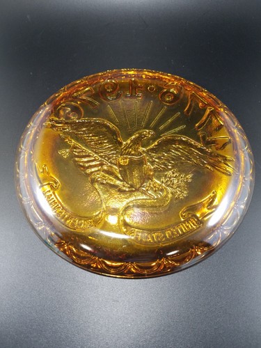 Vintage Indiana Carnival Glass Amber Plate Bicentennial 1776-1976 Eagle 8" - Picture 3 of 10