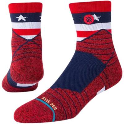 Stance American Quarter Running Socks Red Mens Arch Support Seamless Sports Run