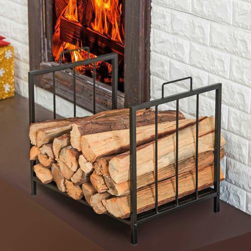Compact Black Metal Firewood Rack, Wood Log, Kindling Holder Fireplace  Organizer | eBay