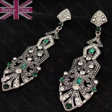 Long Art Deco Style Geometric Crystal Chandelier Earrings Vintage Gold/Silver Pl