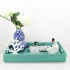 NEW Tight Woven Rectangle Rattan Tray for Luxury Homes- Extra Large, Turquoise