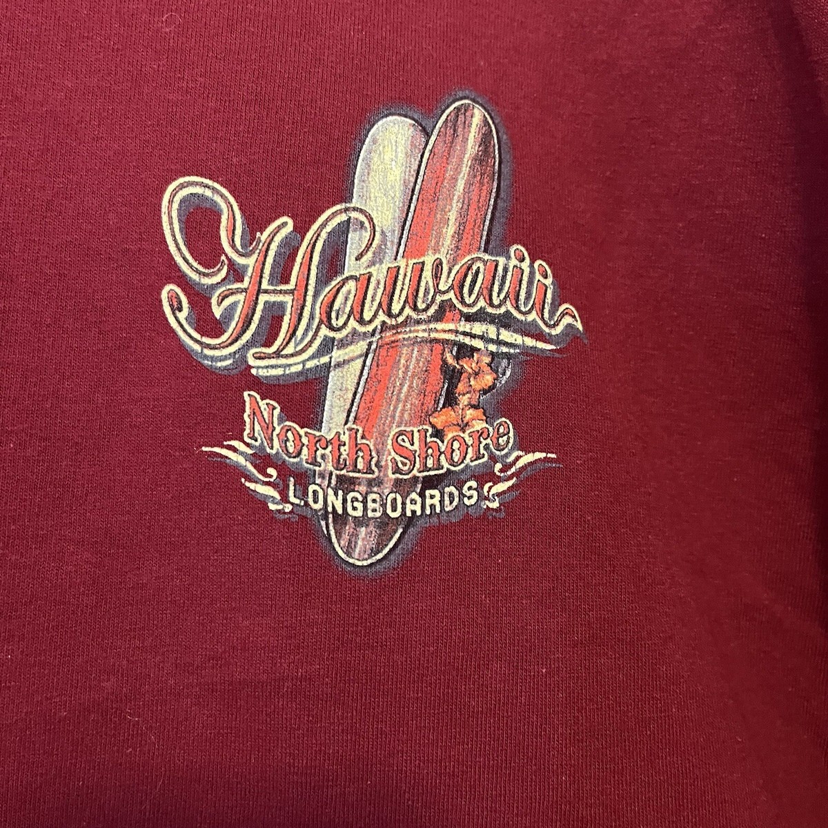Gildan Heavy Cotton Maroon Hawaii North Shore Longboards Graphic T 