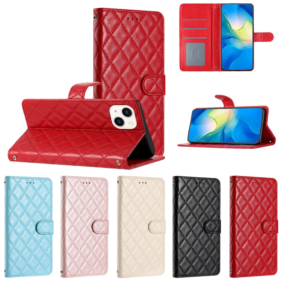 Grid Leather Wallet Phone Case For Huawei P30 P40 P50 Y7 Y5 Y5P P20 Nova 9 5T - Image 2 of 4