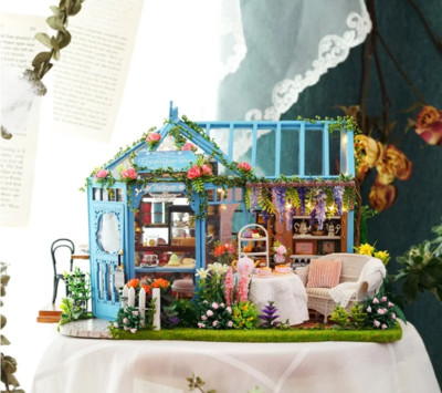 Wizardi Miniature Roombox Kit - Rose Garden Tea House Dollhouse Kit