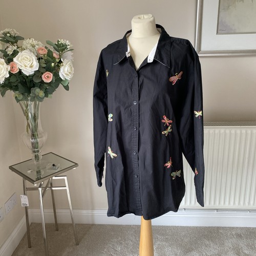 Quaker Factory Embellished Dragonfly Black Ladies Shirt Size XXXL 3xl